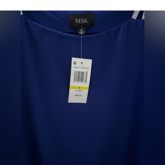 NWT MSK Chiffon Drape Rhinestone-Strap Blue Blouse Women’s Size Medium - Picture 4 of 12